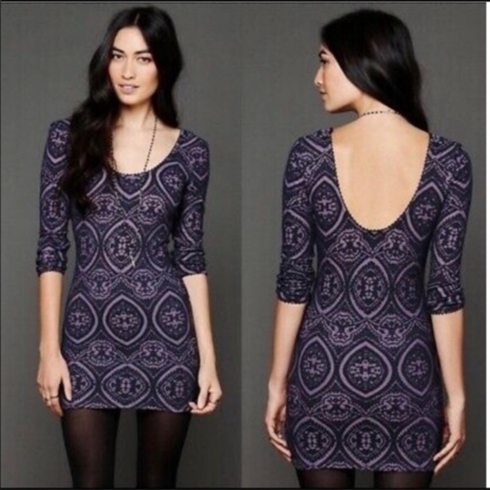 Free People Masquerade Belle Bodycon Scoop Neck Mini Dress Purple Size Small